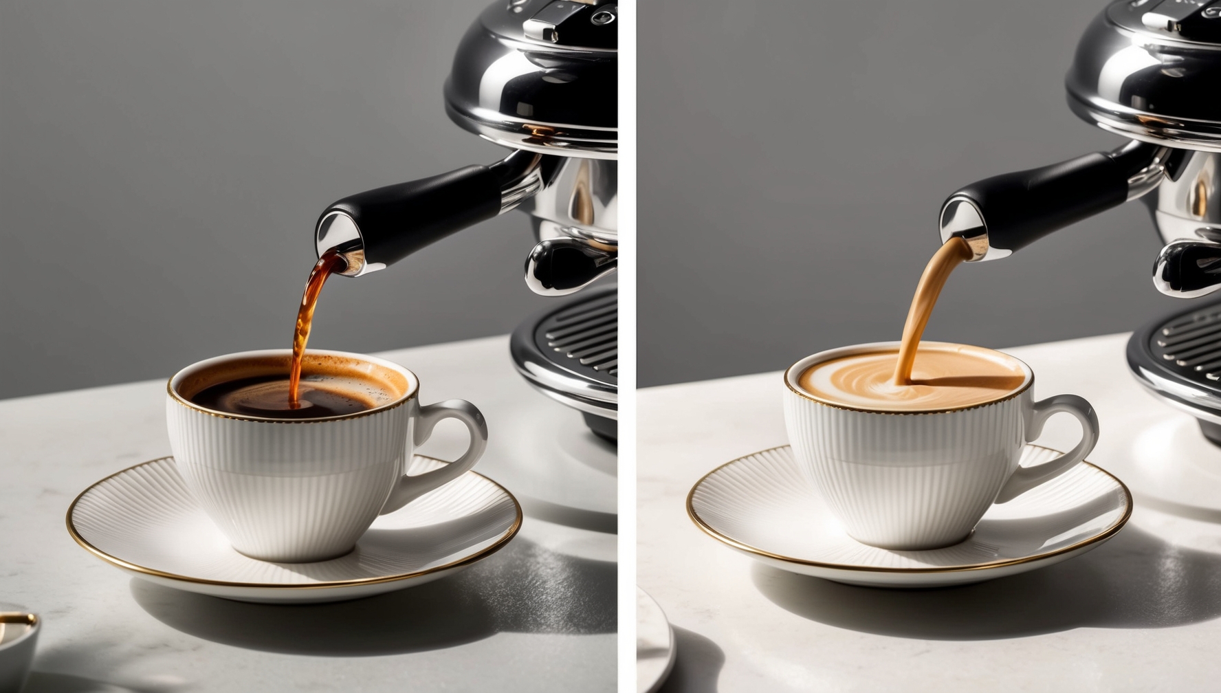 Automata kávéfőzővel és kapszulás géppel készített kávé összehasonlítása - két elegáns csészében